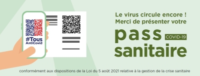 Visuel "Le virus circule encore ! Merci de présenter votre pass sanitaire" 