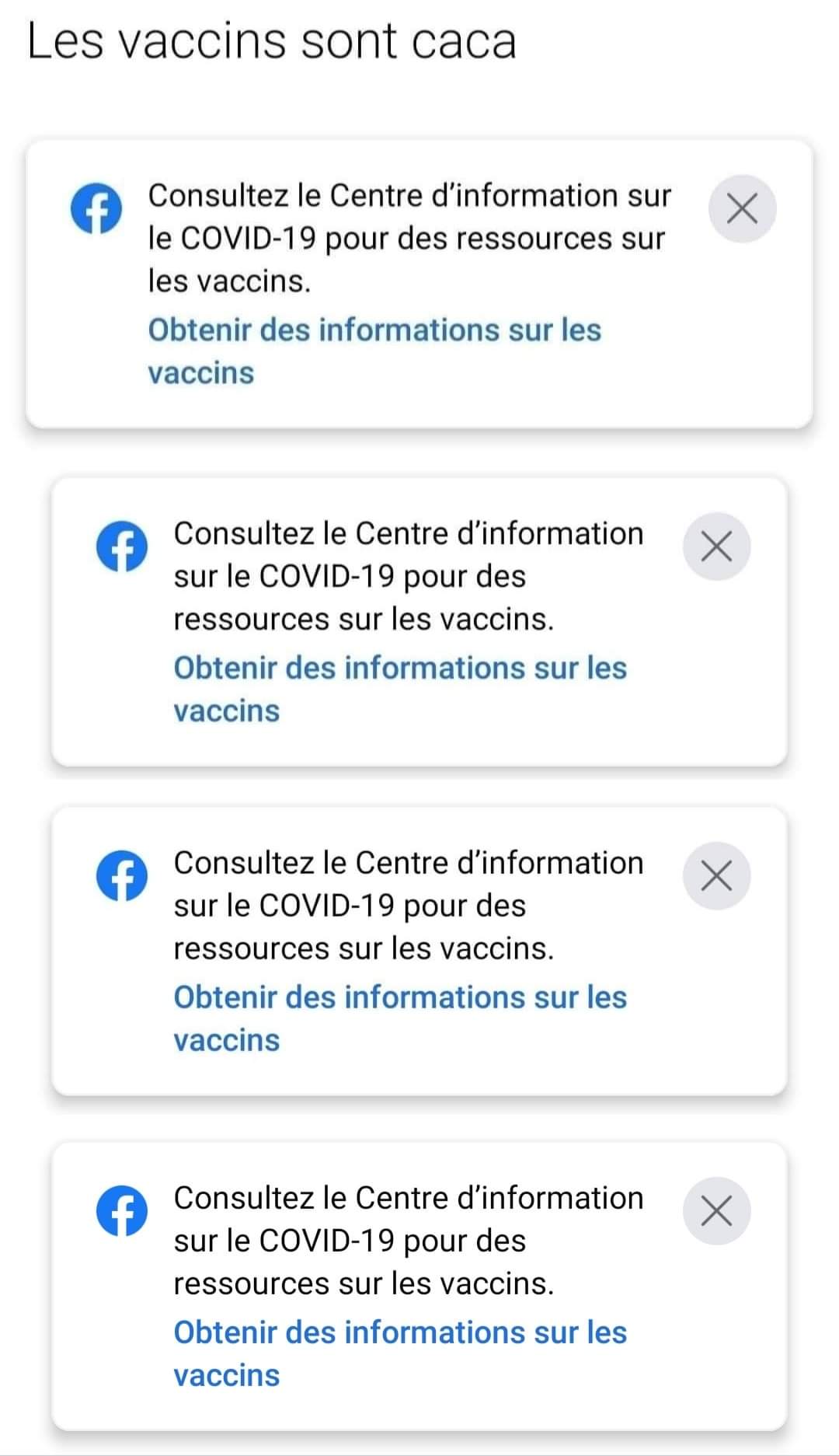 Avertissements sanitaires Facebook