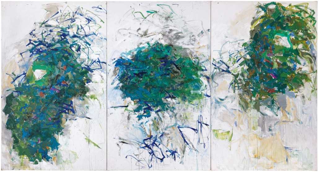 Triptyque de Joan Mitchell représentant trois taches vertes