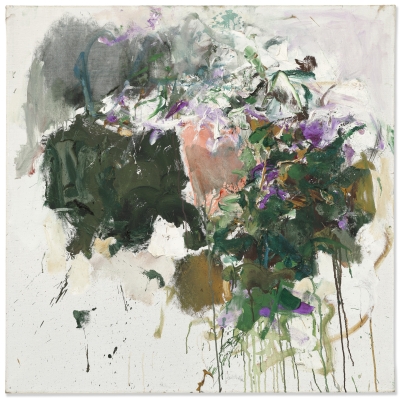 Toile de Joan Mitchell représentant un ensemble de taches à dominante verte