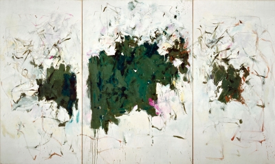 Triptyque de Joan Mitchell représentant trois taches vertes