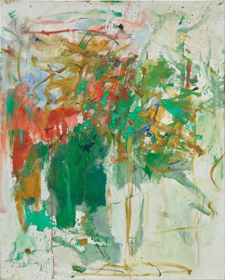 Toile de Joan Mitchell représentant un ensemble de taches à dominante verte et rouge