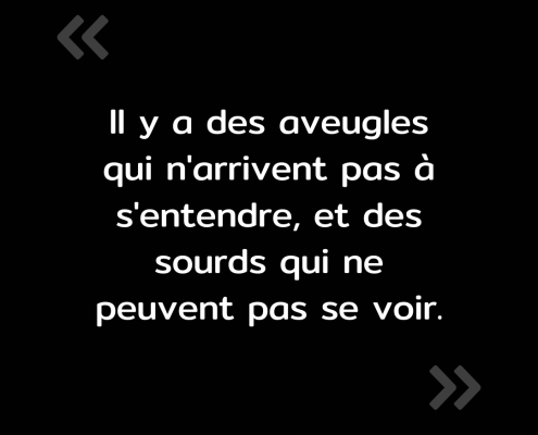 Texte de l'image : "Il y a des aveugles qui n'arrivent pas à s'entendre, et des sourds qui ne peuvent pas se voir."