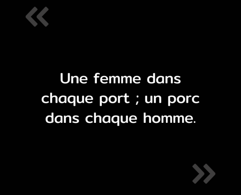 Texte de l'image : "Une femme dans chaque port ; un porc dans chaque homme."