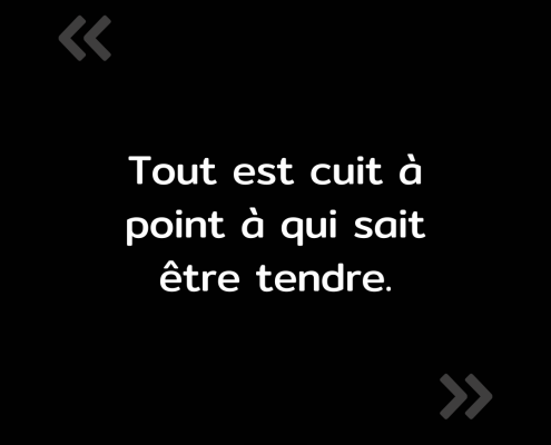 Texte de l'image : "Tout est cuit à point à qui sait être tendre."