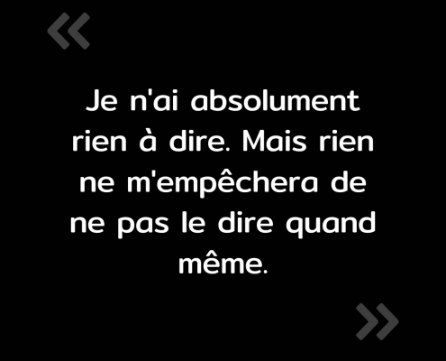 Texte de l'image : "Je n'ai absolument rien à dire. Mais rien ne m'empêchera de ne pas le dire quand même."