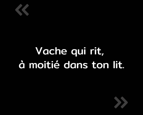 Texte de l'image : "Vache qui rit, à moitié dans ton lit."