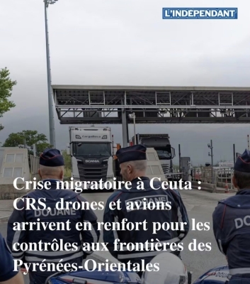 Capture d'écran de l'image d'un article de L'Indépendant montrant la frontière du Perthus entre la France et l'Espagne. Légende : 
