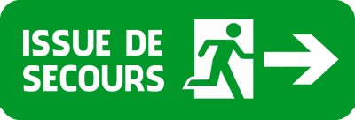 Image avec pictogramme "Issue de secours" et texte "Issue de secours"